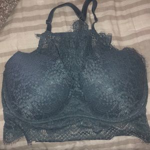 High neck, grey, lace, PINK PUSH-UP